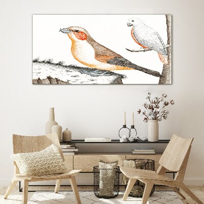 Tableau sur verre Duo d'oiseaux sur une branche