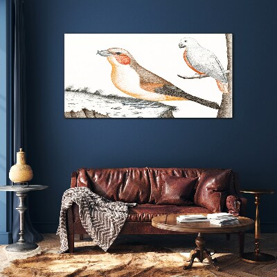 Tableau sur verre Duo d'oiseaux sur une branche