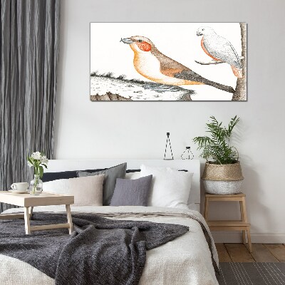 Tableau sur verre Duo d'oiseaux sur une branche