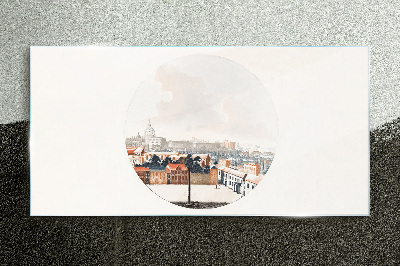 Tableau imprimé sur verre Vue de la ville avec un cadre circulaire