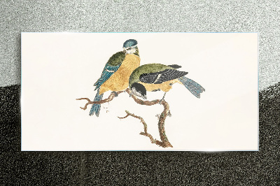 Tableau sur verre Amis ailés sur une branche