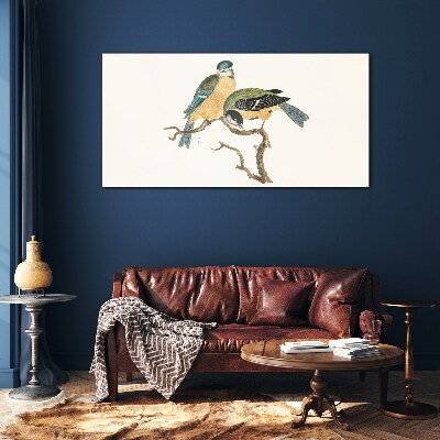 Tableau sur verre Amis ailés sur une branche