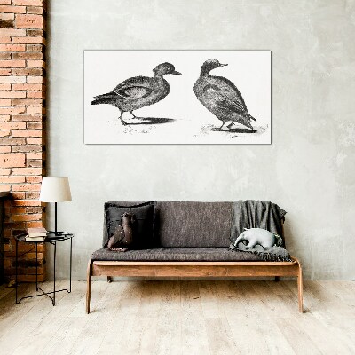 Tableau verre imprimé Deux canards dans un style monochrome