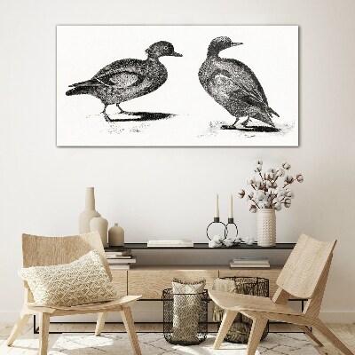 Tableau verre imprimé Deux canards dans un style monochrome