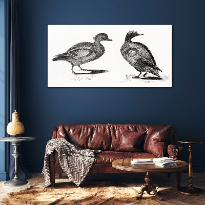 Tableau verre imprimé Deux canards dans un style monochrome