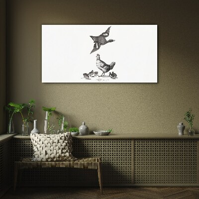 Tableau en verre Le monde des oiseaux en noir et blanc