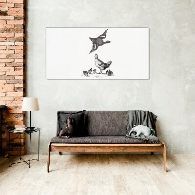 Tableau en verre Le monde des oiseaux en noir et blanc