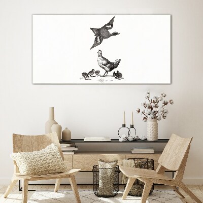 Tableau en verre Le monde des oiseaux en noir et blanc