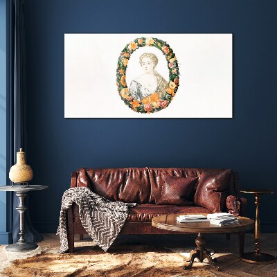 Tableau imprimé sur verre Portrait dans un cadre fleuri