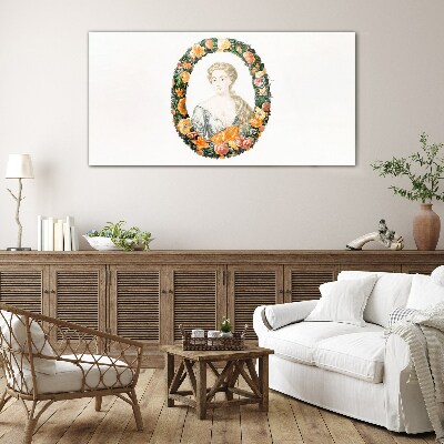 Tableau imprimé sur verre Portrait dans un cadre fleuri