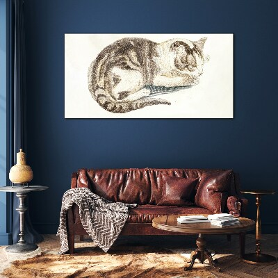 Tableau sur verre Chat endormi sur fond blanc