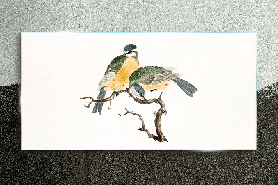 Tableau en verre Amitiés ailées sur une branche