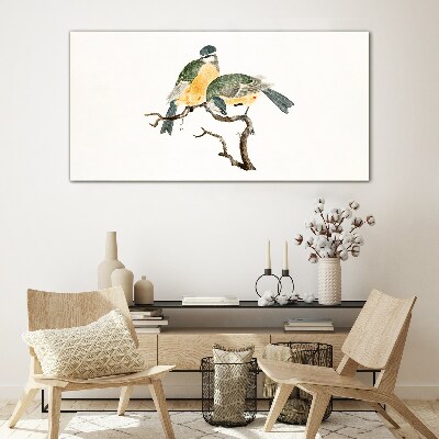 Tableau en verre Amitiés ailées sur une branche