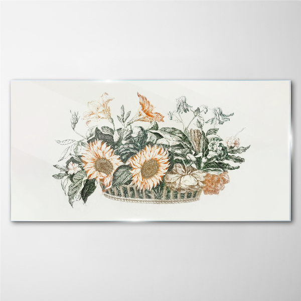 Tableau sur verre Bouquet de fleurs dans un panier