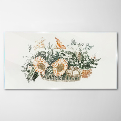 Tableau sur verre Bouquet de fleurs dans un panier