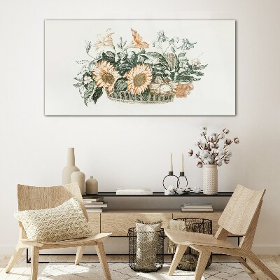 Tableau sur verre Bouquet de fleurs dans un panier