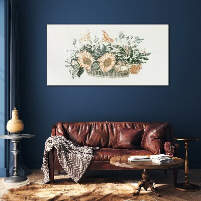 Tableau sur verre Bouquet de fleurs dans un panier