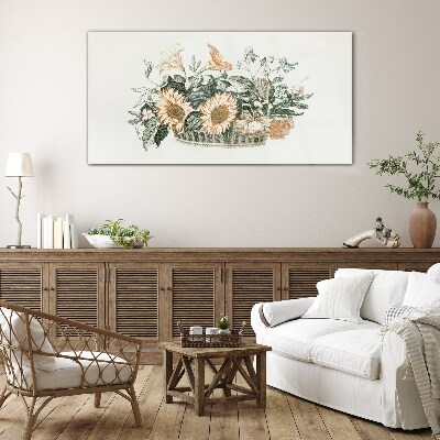Tableau sur verre Bouquet de fleurs dans un panier