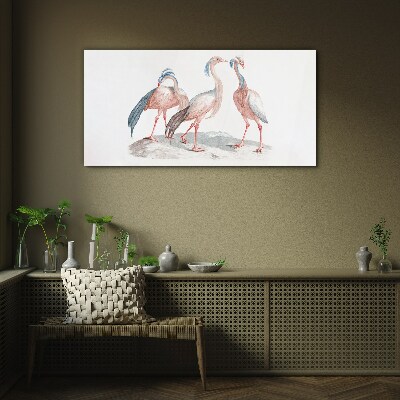 Tableau en verre Trois flamants roses sur fond blanc