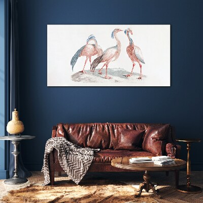 Tableau en verre Trois flamants roses sur fond blanc