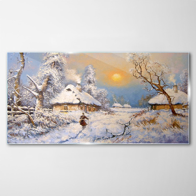 Tableau imprimé sur verre Paysage rural d'hiver