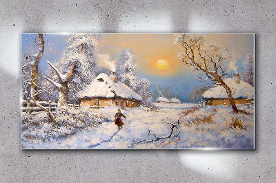 Tableau imprimé sur verre Paysage rural d'hiver