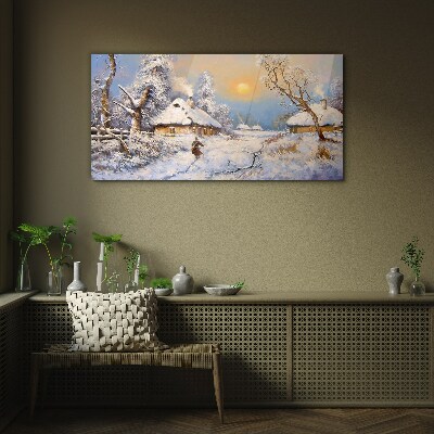 Tableau imprimé sur verre Paysage rural d'hiver