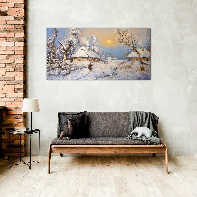 Tableau imprimé sur verre Paysage rural d'hiver