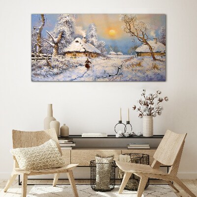 Tableau imprimé sur verre Paysage rural d'hiver