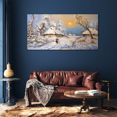 Tableau imprimé sur verre Paysage rural d'hiver