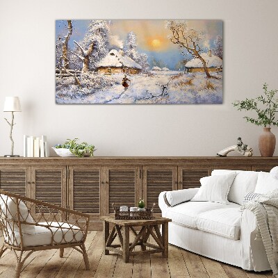 Tableau imprimé sur verre Paysage rural d'hiver