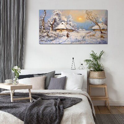 Tableau imprimé sur verre Paysage rural d'hiver