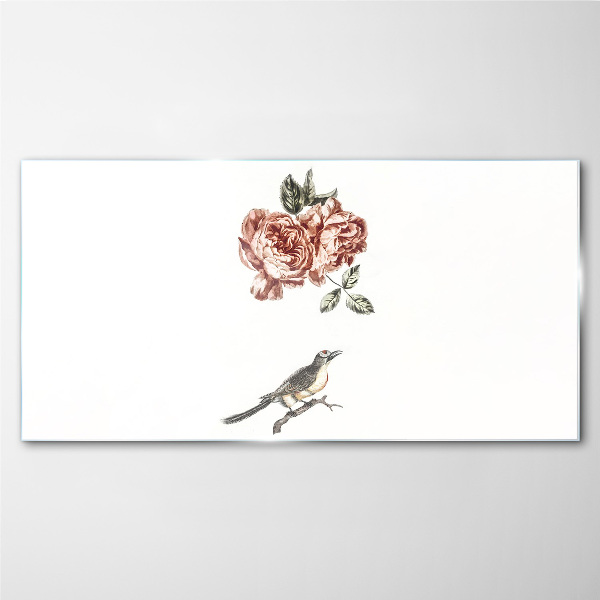 Tableau photo sur verre Oiseau et roses en harmonie