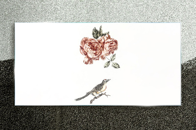 Tableau photo sur verre Oiseau et roses en harmonie