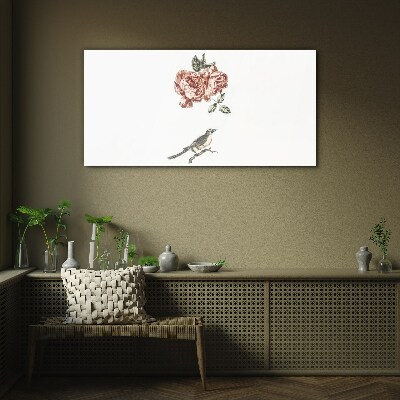 Tableau photo sur verre Oiseau et roses en harmonie
