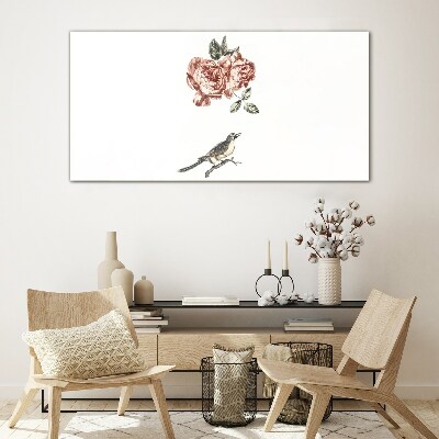 Tableau photo sur verre Oiseau et roses en harmonie