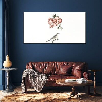 Tableau photo sur verre Oiseau et roses en harmonie