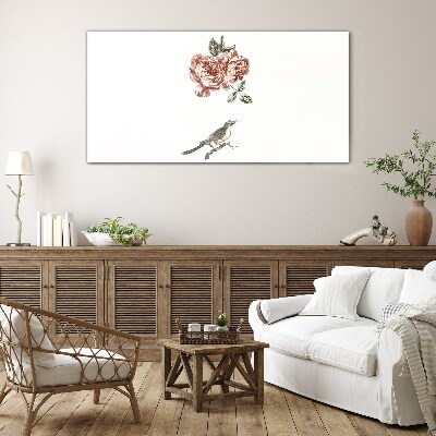 Tableau photo sur verre Oiseau et roses en harmonie