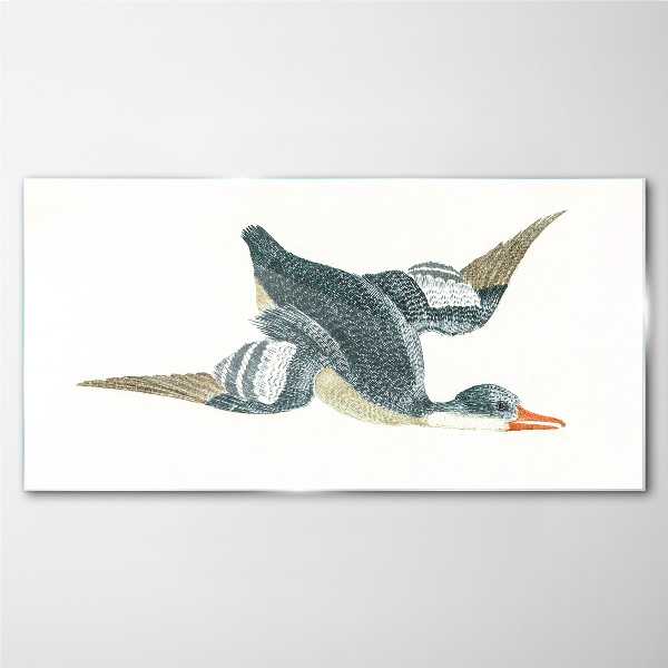 Tableau photo sur verre Canard volant aux tons pastel