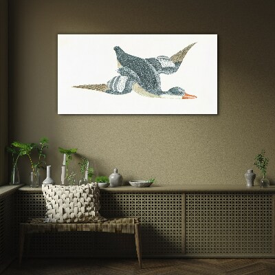 Tableau photo sur verre Canard volant aux tons pastel