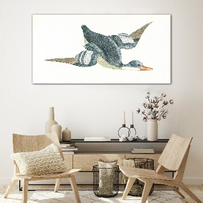 Tableau photo sur verre Canard volant aux tons pastel