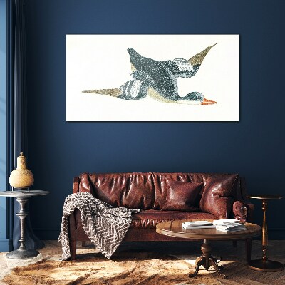 Tableau photo sur verre Canard volant aux tons pastel