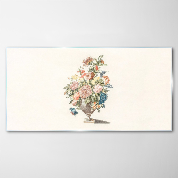 Tableau sur verre Vase avec des fleurs aux couleurs pastel