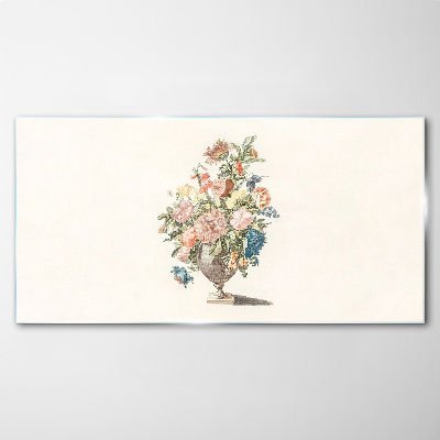 Tableau sur verre Vase avec des fleurs aux couleurs pastel