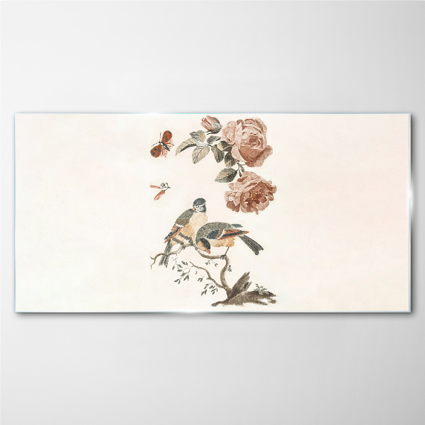 Tableau imprimé sur verre Oiseaux et fleurs en harmonie