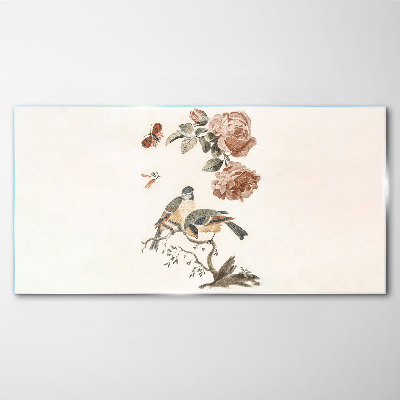 Tableau imprimé sur verre Oiseaux et fleurs en harmonie
