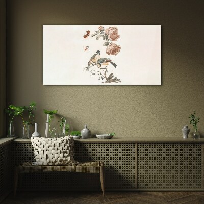 Tableau imprimé sur verre Oiseaux et fleurs en harmonie