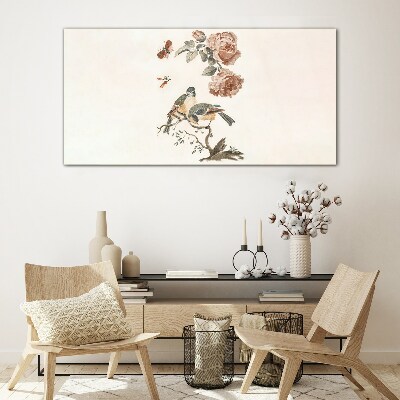 Tableau imprimé sur verre Oiseaux et fleurs en harmonie