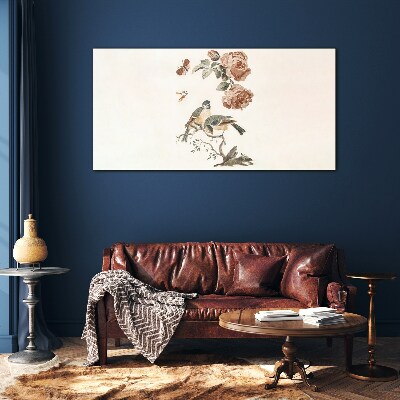 Tableau imprimé sur verre Oiseaux et fleurs en harmonie