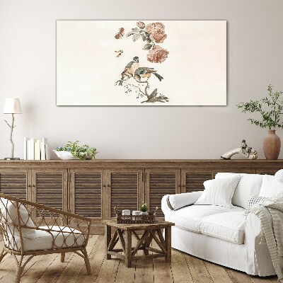 Tableau imprimé sur verre Oiseaux et fleurs en harmonie